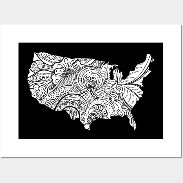 Mandala art map of the United States of America on white background Wall Art by Happy Citizen